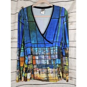 Simply Art Dolcezza Knit Top L Faux Wrap Long Sleeves City View Stained Glass